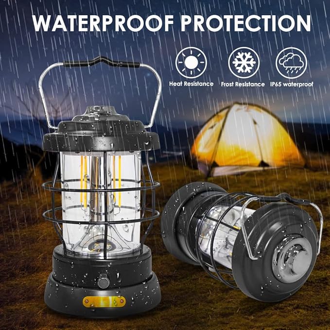 UniqueFire Retro Camping Lantern Rechargeable 1500LM 2 Modes Dimmable,Portable Electric Hurricane