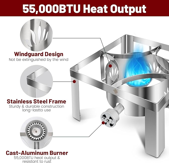 ARC 55,000BTU Propane Burner Camping Stove,Outdoor Gas Stove Burner Cooker for Cooking for Turkey