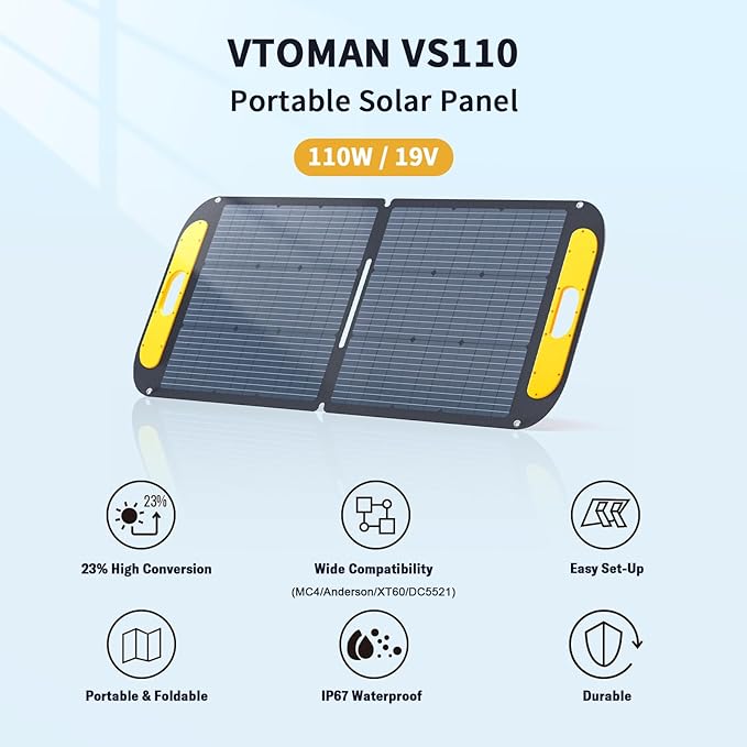 VTOMAN Jump 600X Portable Power Station with 110W Solar Panel, 600W/299Wh LiFePO4 Battery Solar