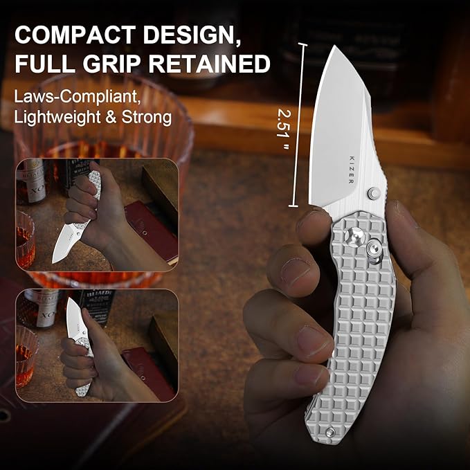 Kizer Mini Bulldog Pocket Knife, 2.5??S45VN Sheepsfoot Blade Folding Knife, Titanium Handle Clutch