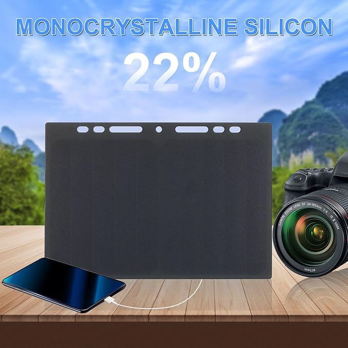 Lixada Solar Panel Charger USB Port Portable High Power Paper Shaped Monocrystalline Silicon 10W