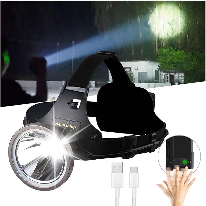 Led Bright Headlamp USB C Rechargeable Head Lamp with Battery Powered for Adult- Adjustable Motion