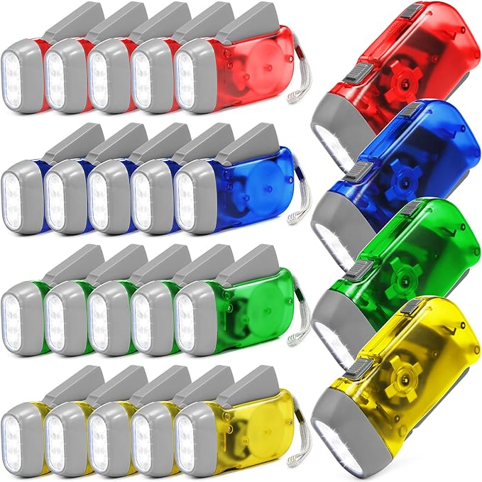 Mudder 24 Pieces Hand Crank Flashlight with LED Self Powered Charging Torch Dynamo for Camping