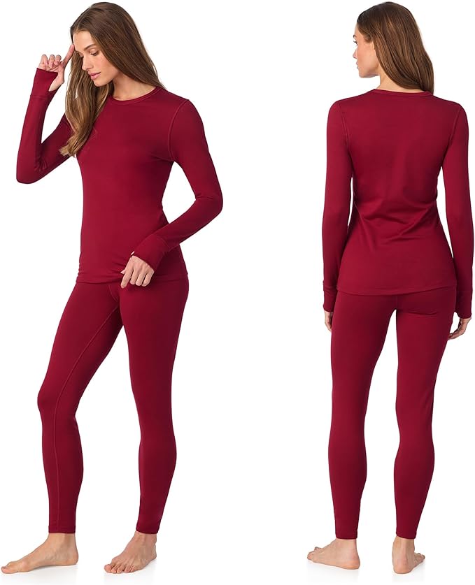 Cuddl Duds Womens Fleece Lined Thermal Base Layer Set – Long Sleeve Shirt & Leggings for Cold