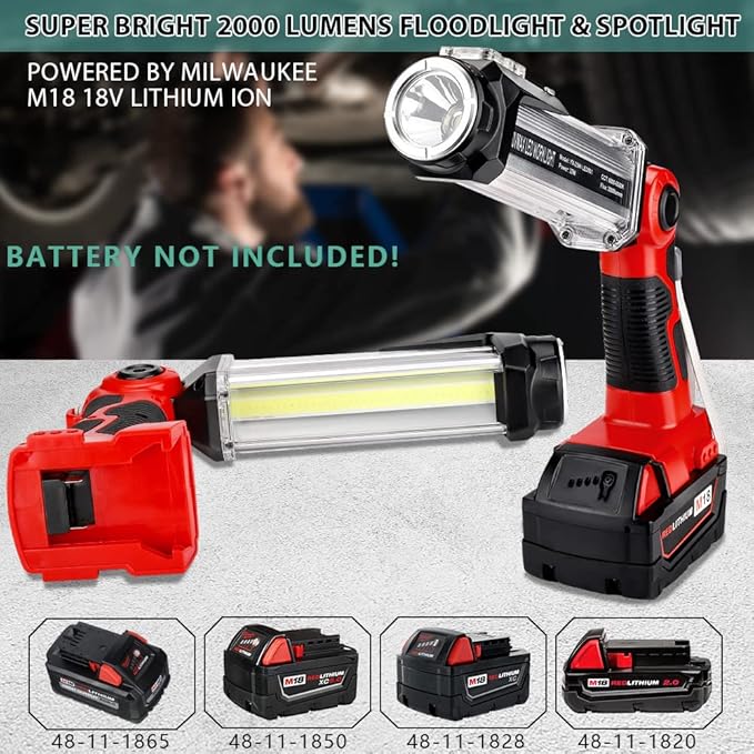 Cordless LED Work Light Compatible with Milwaukee 18v Battery, Hiesuan 35W 2000LM Outdoor