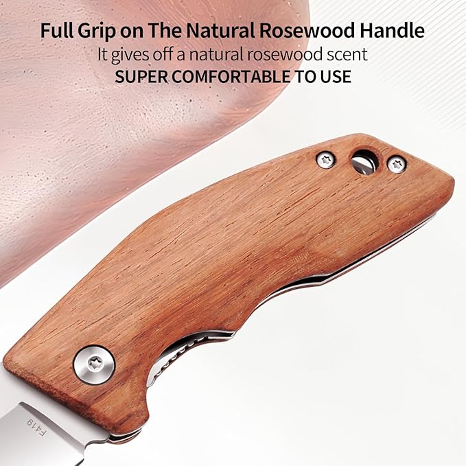 Vickay Pocket Knife, Folding Knife, 2.75" 8Cr13MoV Steel Blade, Wood Handle EDC Knife for Men &