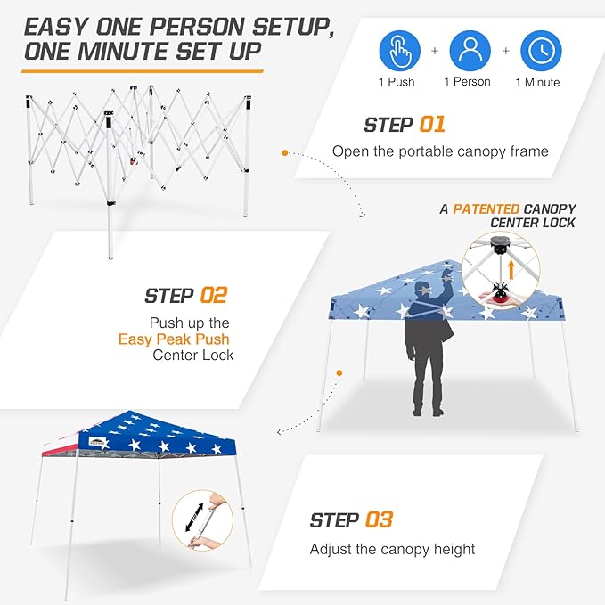 EAGLE PEAK 10x10 Slant Leg Pop-up Canopy Tent Easy One Person Setup Instant Outdoor Beach Canopy
