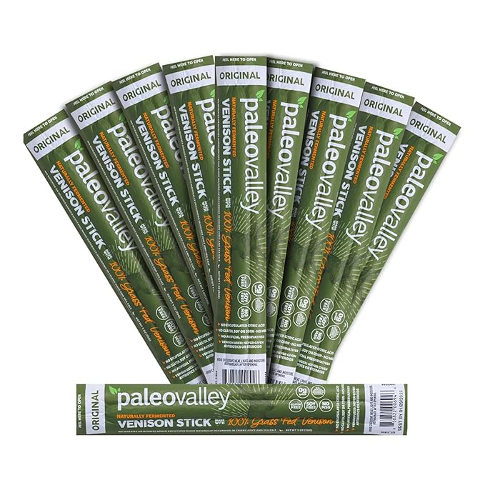 Paleovalley 100% Grass Fed Venison Sticks – 10 Pack – Keto-Friendly, High Protein, Low-Calorie