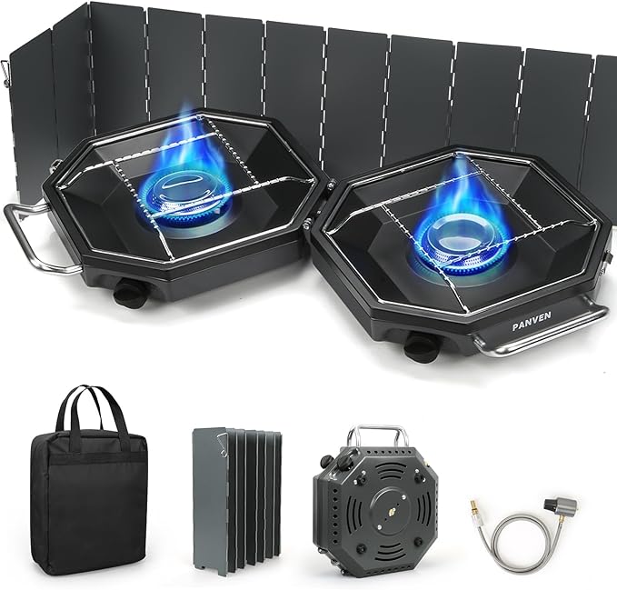 Camping Stove Propane, 2 Burner Camp Stove, 20,000 BTU Propane Camping Stoves, Portable Gas Stove