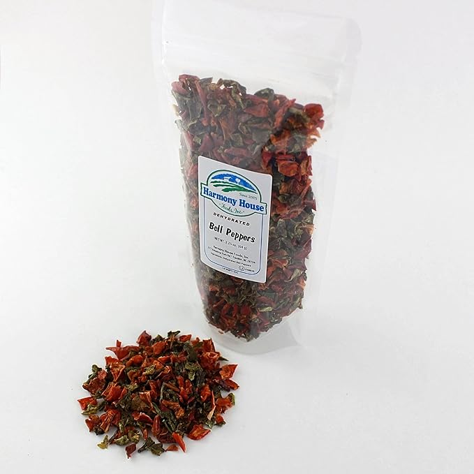 Harmony House Dried Mixed Bell Peppers, Diced ??Dehydrated Vegetables for Cooking, Camping