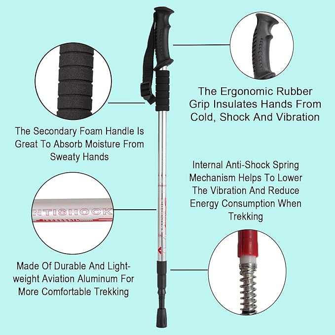 Aihoye Hiking Trekking Poles, 2 Pack Collapsible, Lightweight, Anti Shock, Walking Sticks
