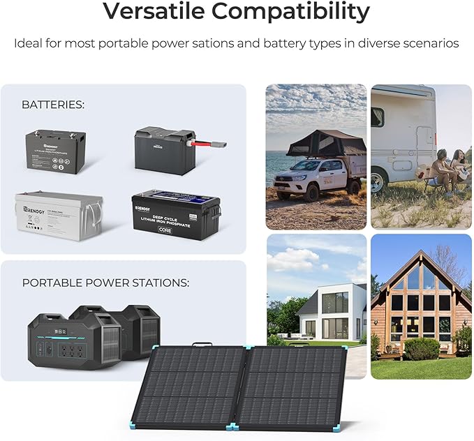 Renogy 100 Watt Solar Panel Suitcase, N-Type 100W Portable Foldable Solar Panels, 25% High