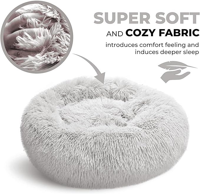 Whiskers & Friends Cat Bed Dog, Cat Beds for Indoor Cats Washable, Orthopedic Soft Fluffy Round