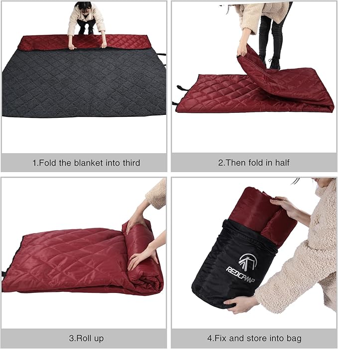 REDCAMP Large Warm Blanket with Sherpa Lining, Cold Weather Outdoor Blanket Windproof for Camping