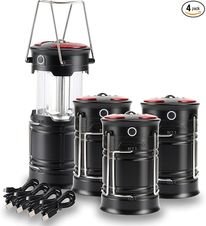 Lichamp 4 Pack Camping Lanterns Rechargeable and Battery Powered, Dual Power Source and 4 Mode