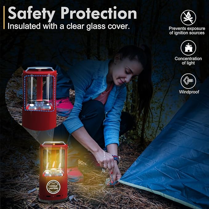 Candle Lantern, Decorative 3-Wick Emergency Candlestick Holder for Pillar Candles, Portable Red