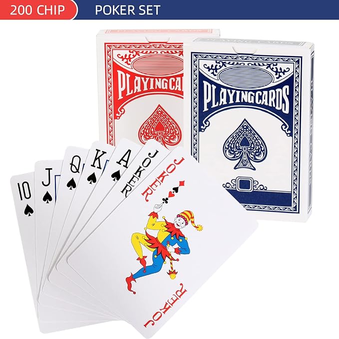 200Pcs Poker Chips Set for Texas Holdem,Blackjack, Tournaments with Aluminum Case,2 Decks of Cards
