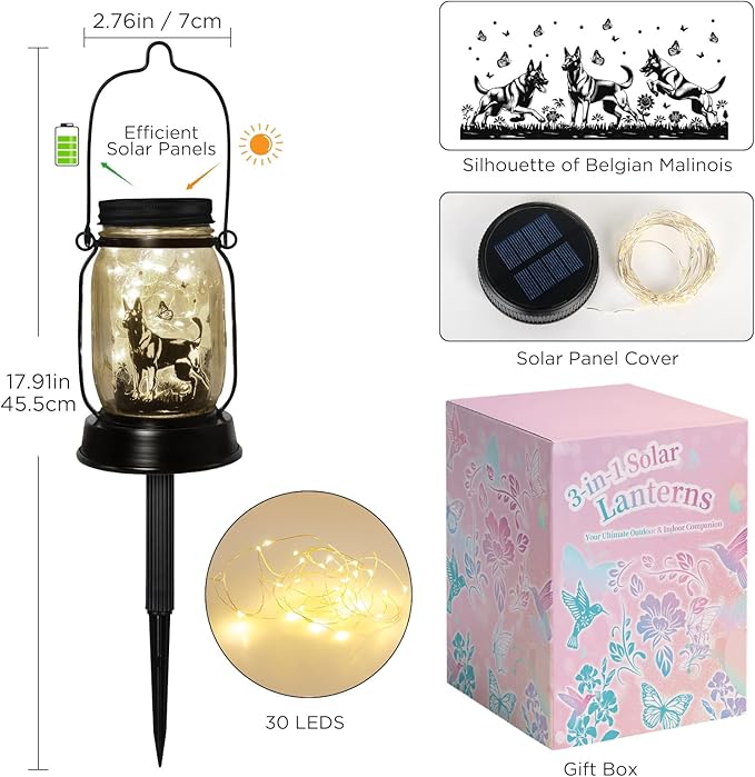 Belgian Malinois Dog Gifts for Women/Men Belgian Malinois Solar Lanterns Birthday Dog Lovers