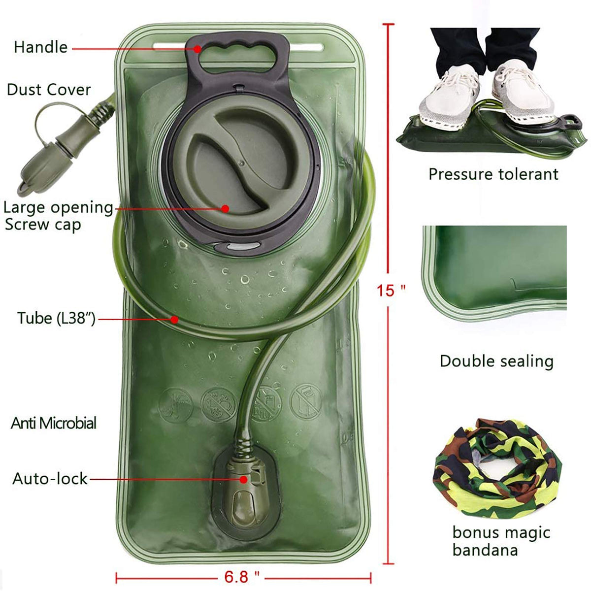 Hydration Bladder, 2L Water Bladder for Hiking Backpack, BPA-Free Leak Proof Water Reservoir