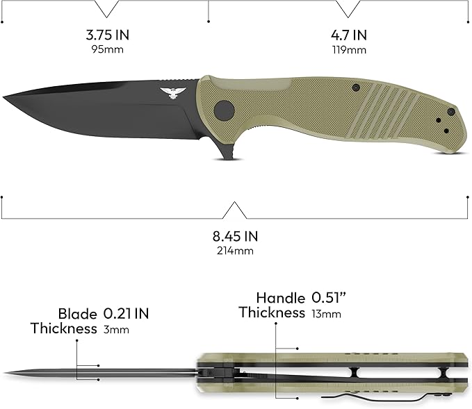 D2 Pocket Knife For Men | Tactical EDC Knife With Case 3.75" D2 Knife Steel Flipper Mens Work