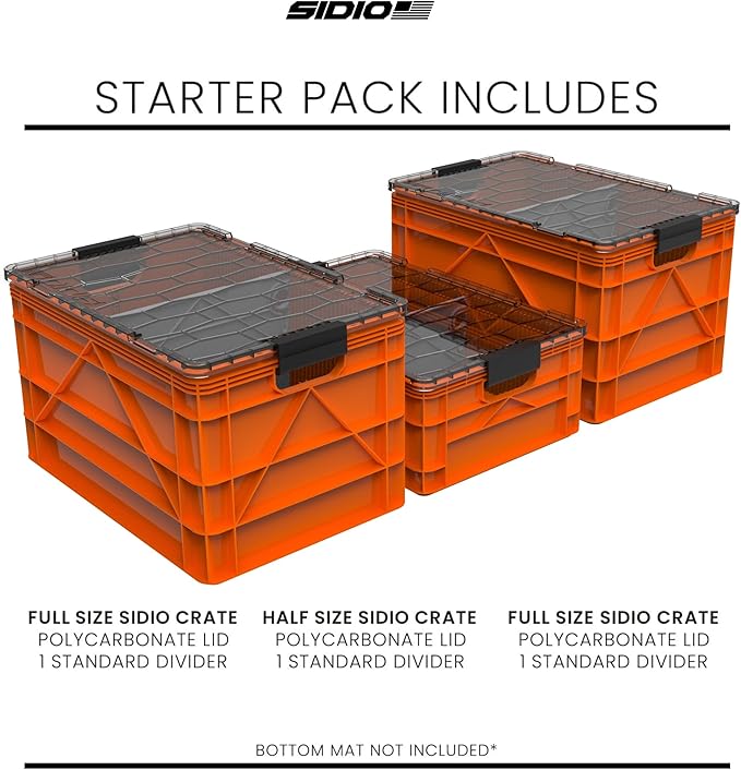 SIDIO CRATE Starter Pack - Two Full Size and One Half Size SidioCrate, Stackable Outdoor Organizer