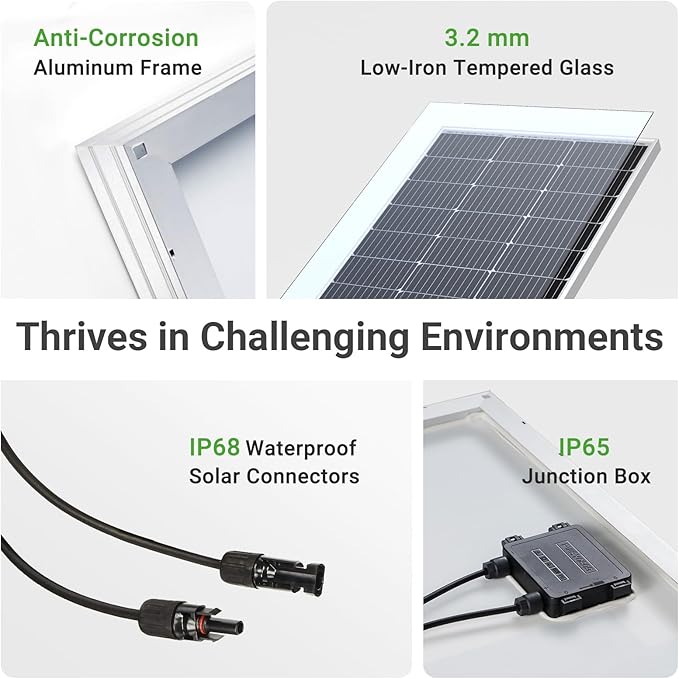 Traver Force Solar Panel 100 Watt 10BB Monocrystalline 12V Solar Panels for Home High Efficiency