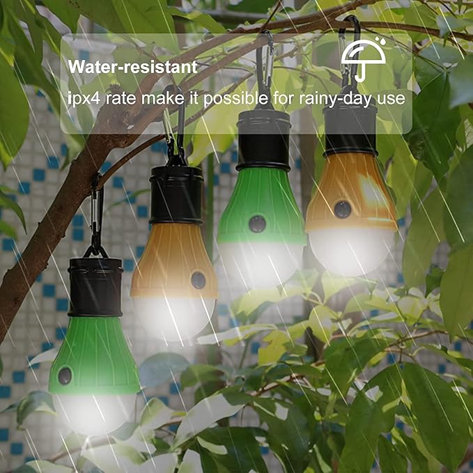 LED Camping Tent Lantern, Portable Outdoor Waterproof Emergency Light Bulb, Battery Powered with