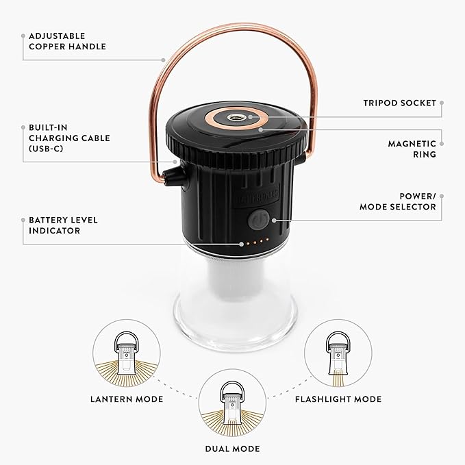 Barebones Hoodoo Light ??Black, Rechargeable 3-in-1 Camping Lantern & Flashlight ??600 Lumens LED