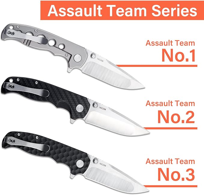 Men's Folding Pocket Knife – 3.4" Sandvik 14C28N Blade Carbon Fiber Handle Ceramic Bearings Liner