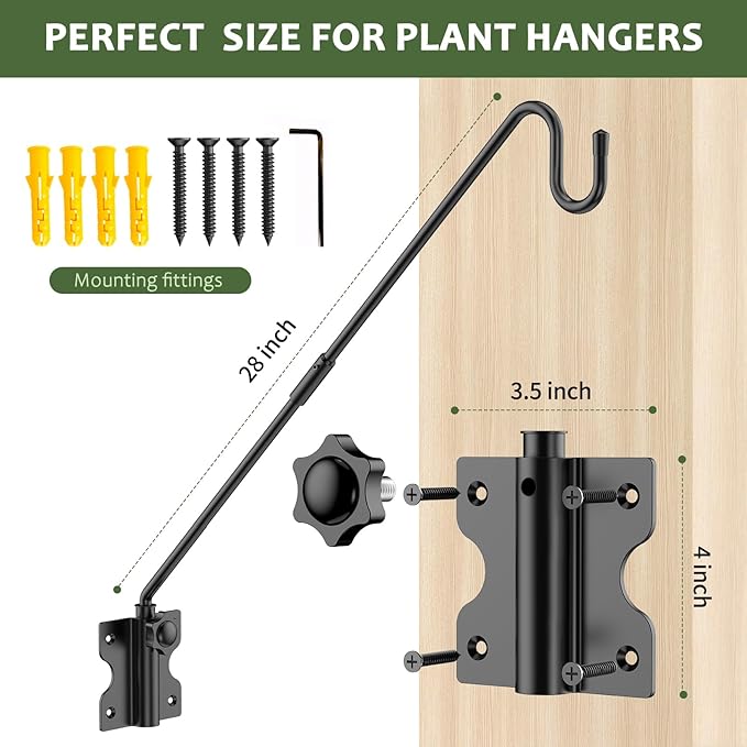 Wall Mount Heavy Duty Deck Hook-28 Inch Extended Reach Plant Hangers Outdoor -Bird Feeder Hanger