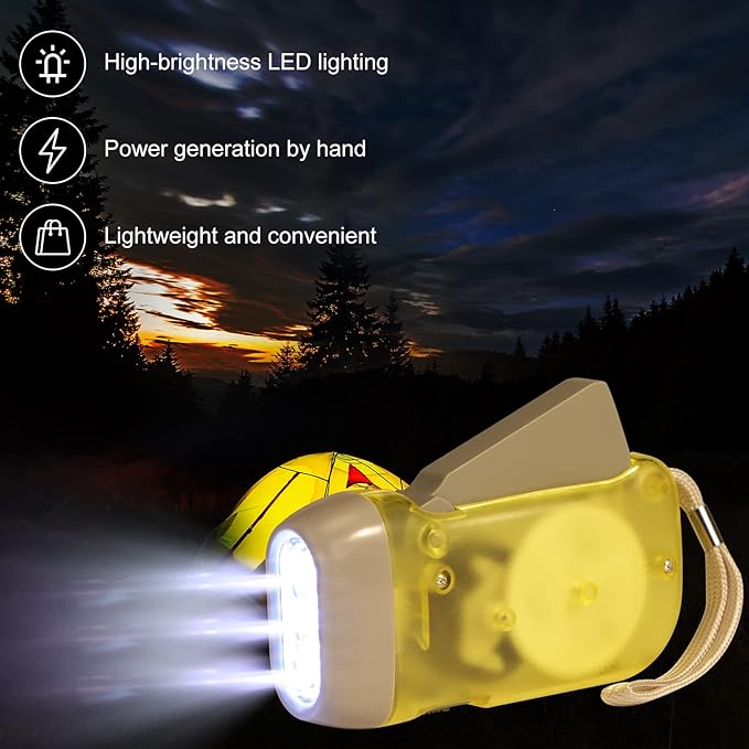 Mudder 24 Pieces Hand Crank Flashlight with LED Self Powered Charging Torch Dynamo for Camping