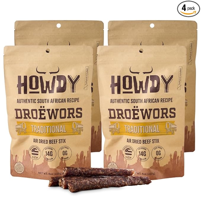Howdysnax Handcraft Authentic Small Batch Droëwors Beef Sticks Sugar Free, Soy Free, Paleo & Keto