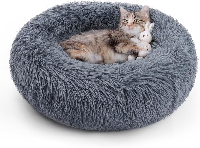 rabbitgoo Cat Beds for Indoor Cats, 20 inches Cat Bed Machine Washable, Fluffy Round Pet Bed