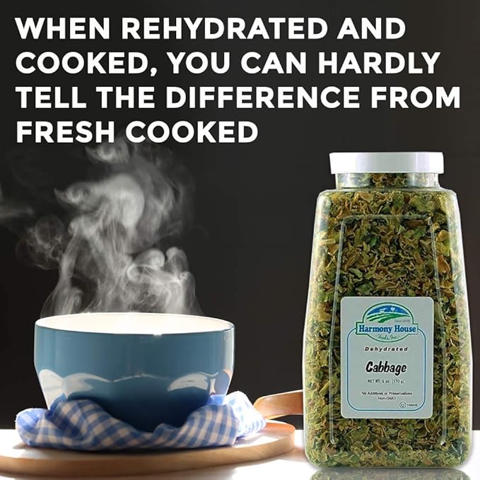 Harmony House Foods Dehydrated Cabbage Flakes - Air Dried Vegetables for Soup and Cooked Dishes
