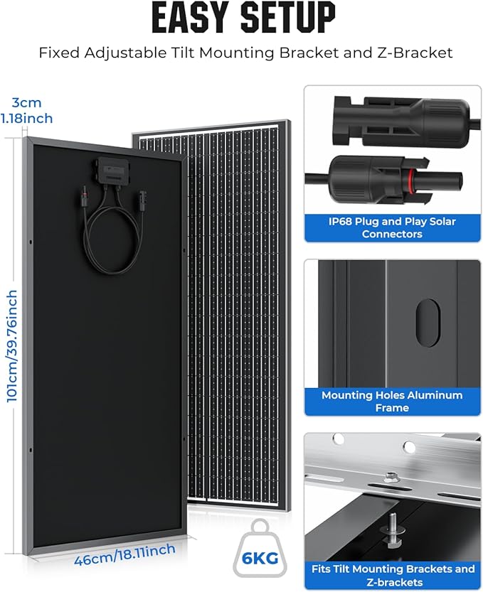 18BB N-Type 800 Watt Solar Panel, 12V 8PCS 100W Solar Panels, 25% High-Efficiency, Monocrystalline