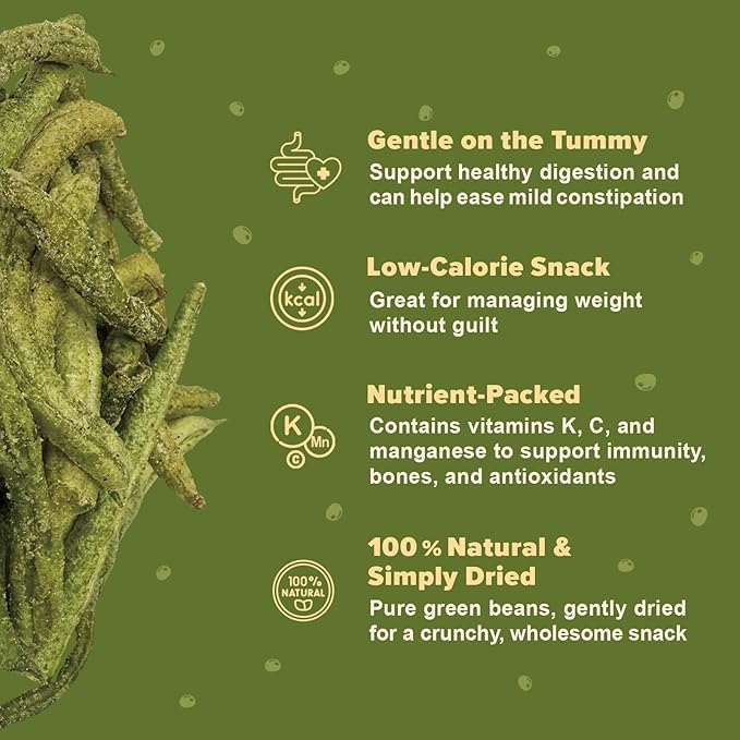 Green Bean Chips for Dogs – 100% Natural Single Ingredient Dog Treats – Snappy & Crispy – High