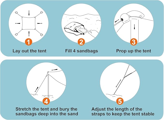 10×10ft UPF50+ Beach Tent Sun Shelter, Windproof Stable Outdoor Pop Up Beach Shade Canopy for
