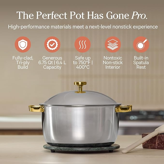 Our Place Titanium Perfect Pot Pro - 6.75 Qt No-Coating Nonstick Stock Pot | Tri-Ply Titanium &