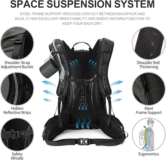 Hiking Backpack, Waterproof Hiking Daypack with 3L Water Bladder and Rain Cover, Lightweight Travel