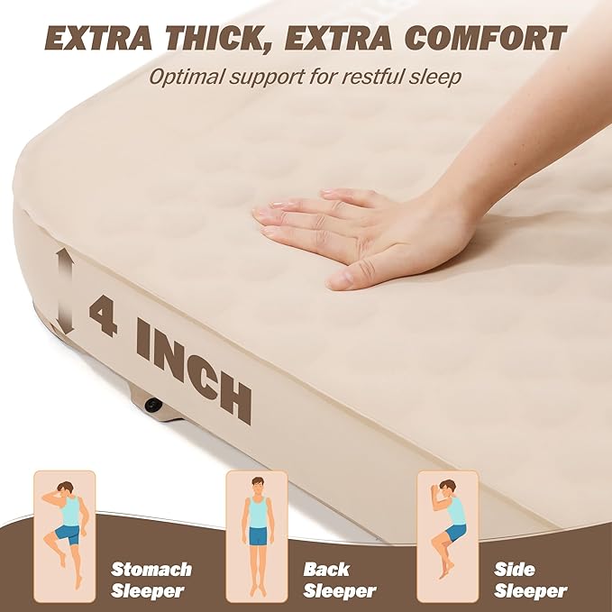 TOBTOS 4" Thick Self Inflating Sleeping Pad with Electric Pump, Ultra-Compressible Foam Air Camping