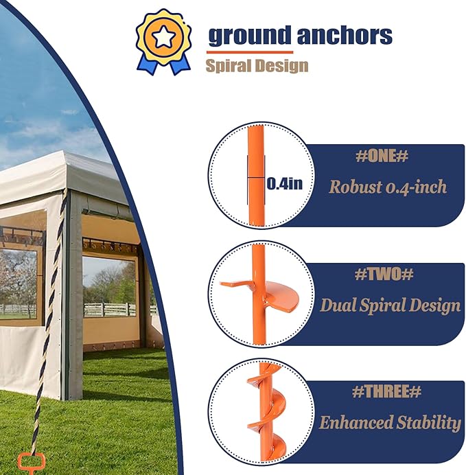 16In Tent Stakes, Ground Anchors Screw in, with 1PCS Tent Stakes Heavy Duty Adapter, for Screw