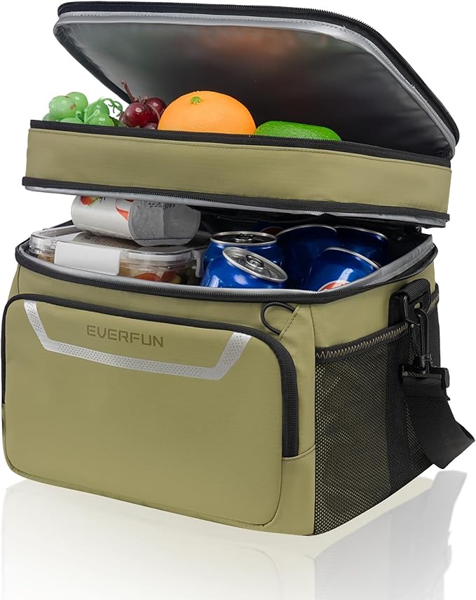 EVERFUN Small Cooler Lunch Box Mini Leak-Proof Soft Double Deck 24 Can Personal Insulated