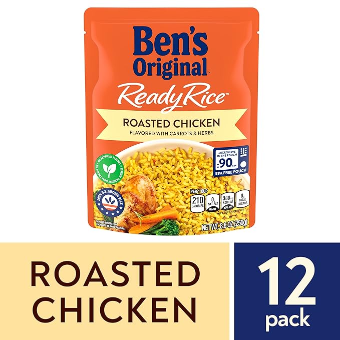 BEN'S ORIGINAL Ready Rice Roasted Chicken Flavored Rice, Easy Dinner Side, 8.8 oz Pouch (Pack of 12)
