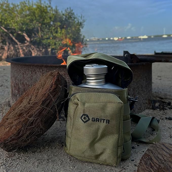 GRITR Titanium Canteen Mess Kit | Compact Portable Camping Open Fire Cookware Set for Backpacking