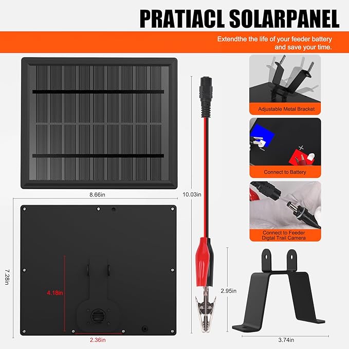 6V Solar Panel for Deer Feeders 4.5W High-Efficiency ??Solar Charger & Battery Maintainer with
