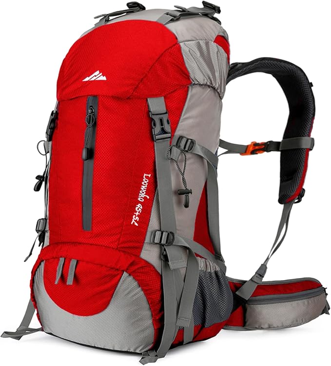 Loowoko 50L Hiking Backpack, Waterproof Camping Essentials Bag with Rain Cover, 45+5 Liter