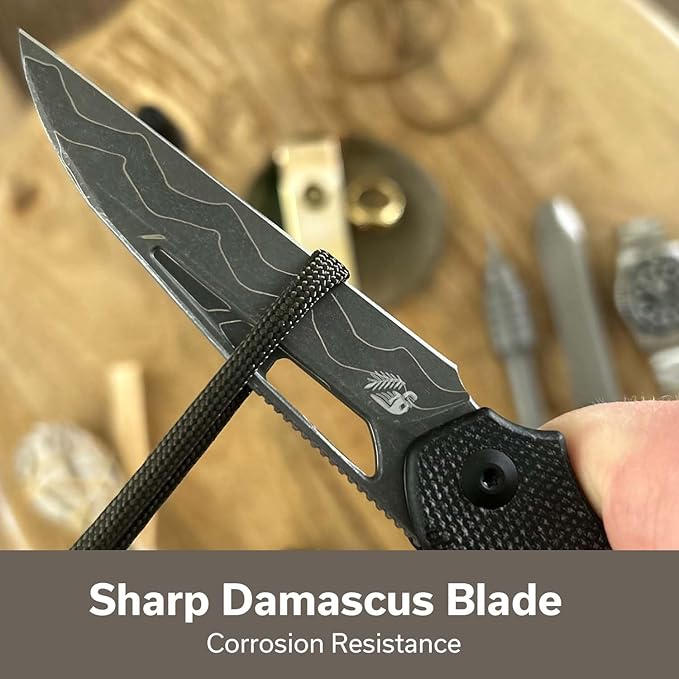 CIVIVI Guile Pocket Knife, Folding Knife for EDC, 3.25" Damascus Blade Micarta Handle with