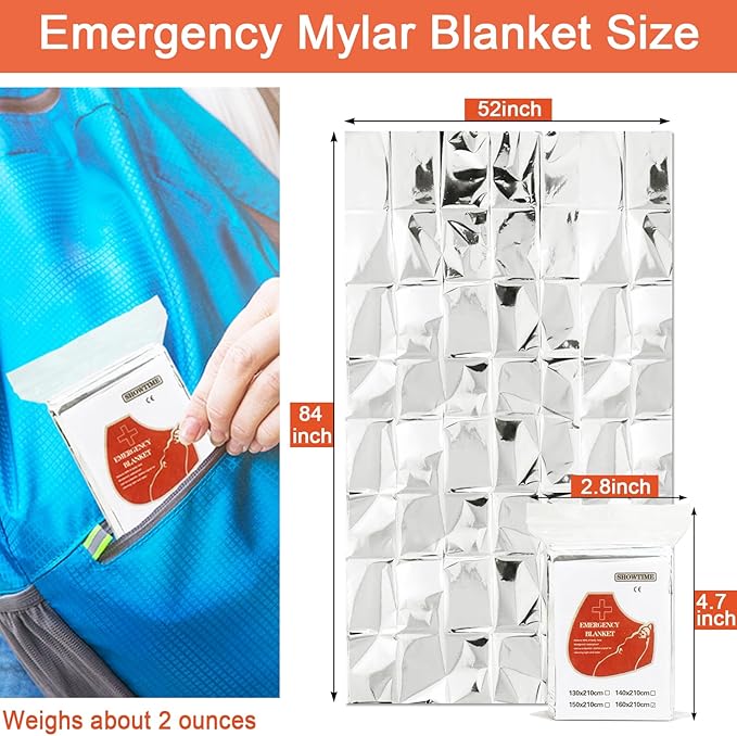 Emergency Blankets Mylar Thermal Blanket (10 Pack-Silver) 84"x52" Space Blankets Survival for First
