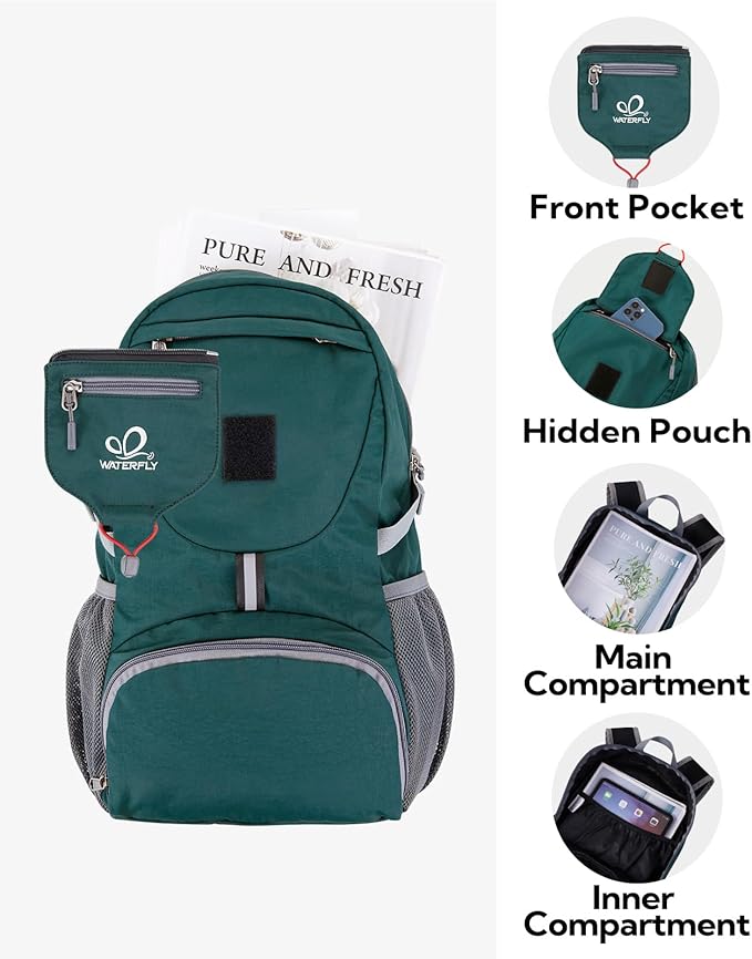 WATERFLY Small Lightweight Packable Backpack: 20l Ultra Light Foldable Travel Hiking Camping