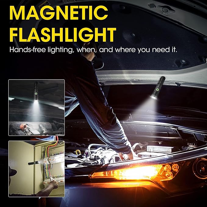 Rechargeable Flashlight High Lumens, High Lumens Super Bright Magnetic Flash Light, Long-Range